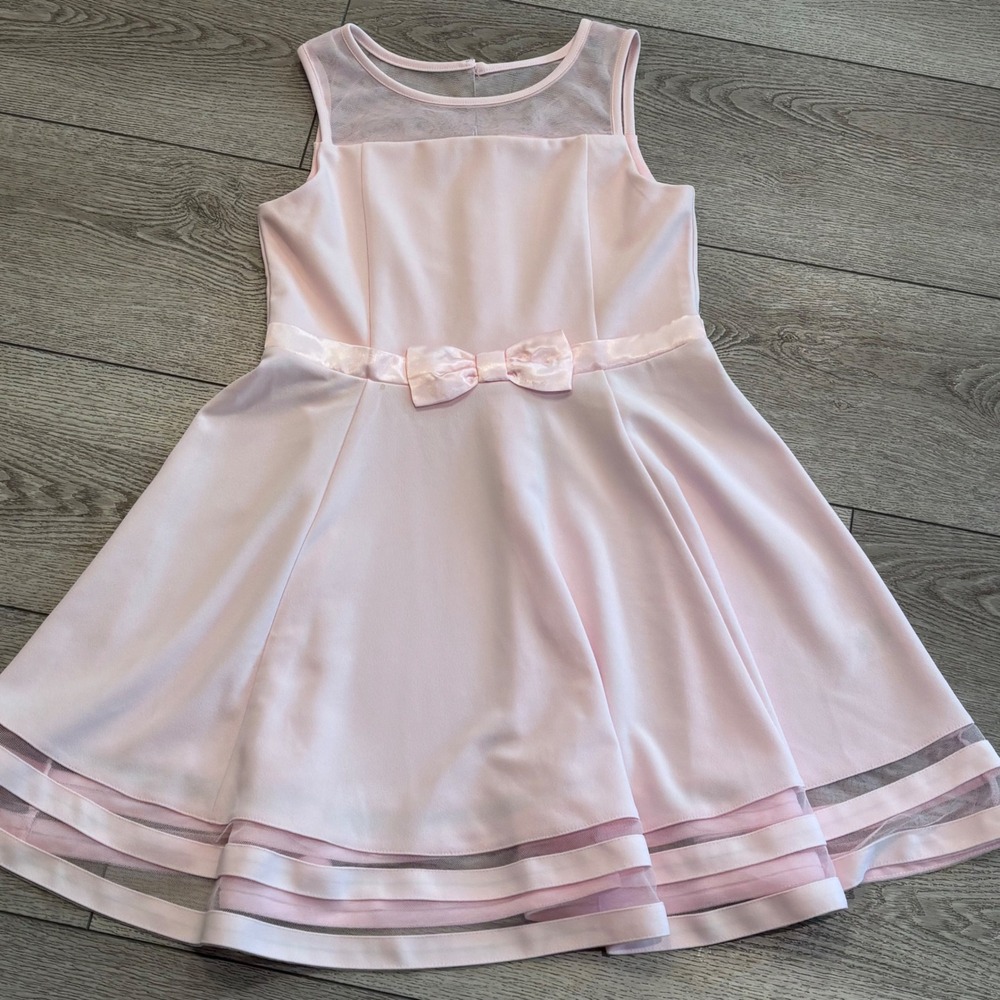 Calvin Klein Party Dress Girls 16 Pink Mesh Yoke Satin Bow‎ Special Occasion